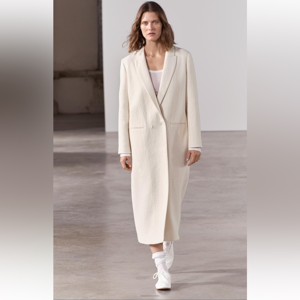 Zara Minimalist Wool Blend Textured Coat Ecru Cream ZW Collection size M NWT - Picture 10 of 16